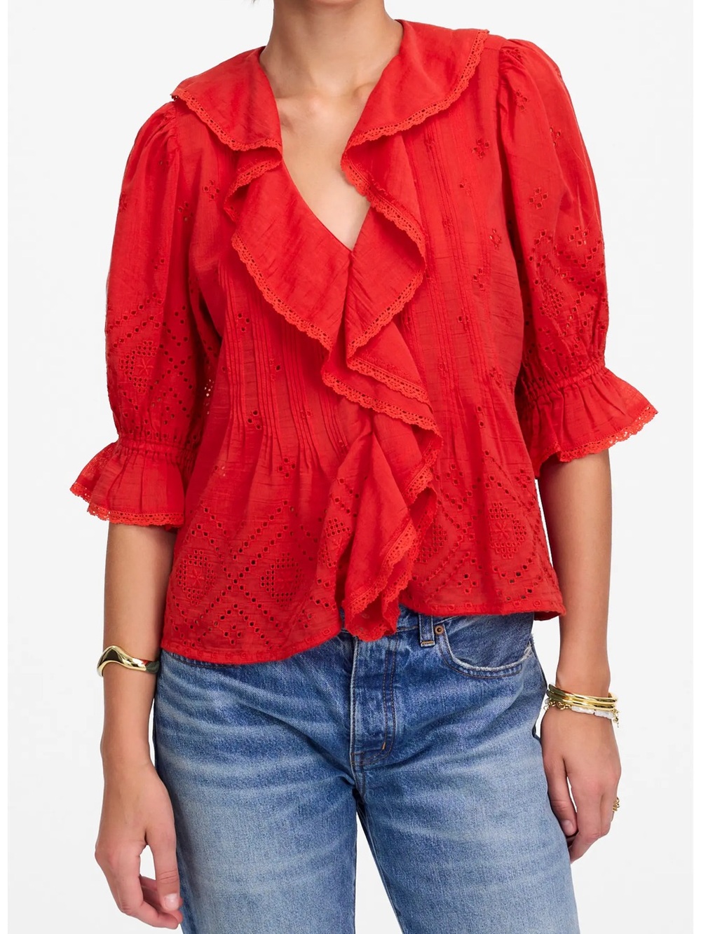Madewell Pintuck Ruffle Puff Sleeve Top